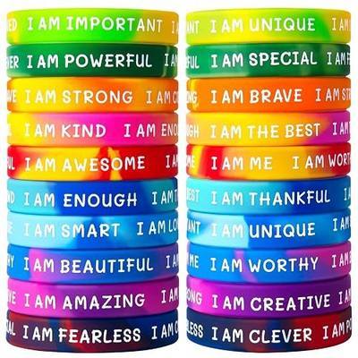 20 Pieces Students Inspirational Wristbands Rubber Bracelets Fun Motivational Wristbands for Kids Students Back to School Gifts (Fantastical Colors)