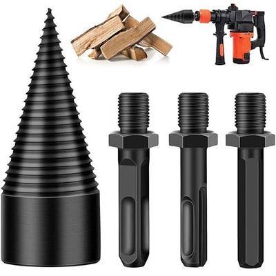 Firewood Log Splitter Drill Bit, 32mm Heavy Duty Screw Cone Driver with 3 Detachable Handles (Round, Square, Hex) Wood Splitter for Electric Drills(Black)
