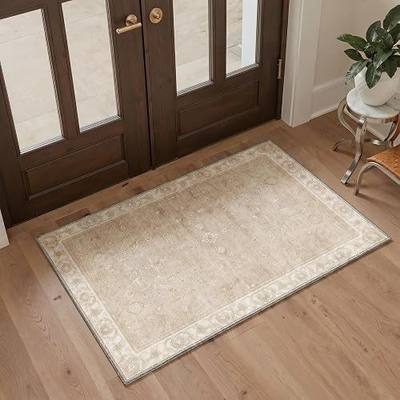 GENIMO 2X3 Area Rug for Entrance, Vintage Boho Washable Non Slip Low Pile | Soft Floral Small Throw Rug for Kitchen Entryway Bedside, Stain Resistant Easy Care for High Traffic Areas,Sand Beige