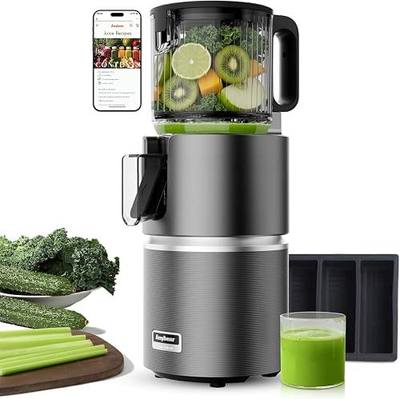 Anybear Cold Press Juicer, 350W Juicer Machine with 4.9" Large Feed Chute, Slow Masticating Juicer for Whole Fruits & Vegetables, High Juice Yield, BPA-Free Tritan, Juice Recipes (Grey) | Dual slow-squeeze preserves 100% vitamins. High-torque motor powers fibrous produce. BPA-free, 3-step clean, 5-y