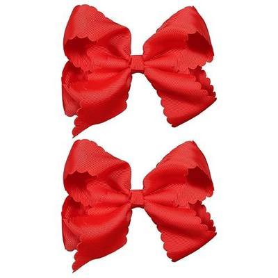 5" Red Grosgrain Scalloped Hair Bows Alligator Clips for Teen Girls Women | Grosgrain Ribbon Bows,In Pairs,Multicolor,Valentines Xmas July 4th Back School Party Dress Decor Accessory Birthday Gift