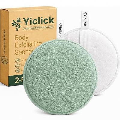 Exfoliating Body Scrubber, 2 Pack Shower Loofah Sponge with Handle, Dual-Sided Body Scrub Pad for Bathing, Rich Lather Bath Sponge for Men and Women