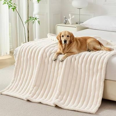 Large Waterproof Dog Blanket for Pet, Reversible Corduroy Fleece Throw Blanket for Dogs Cats, Washable Furniture Car Bed Protector Cover Cozy Calming Pet Blankets, 60"x80", Cream Beige