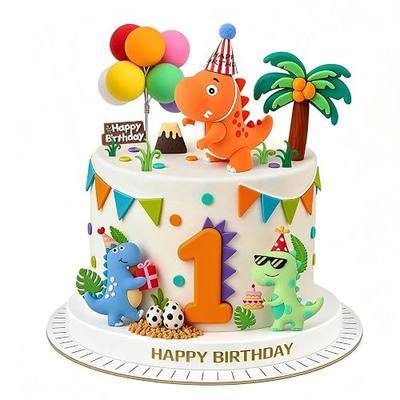 Dinosaur Cake Topper Set, 25PCS Dinosaur Cake Decorations with Dinosaur Eggs, Jungle Leaves, Happy Birthday Sign, Dinosaur Cupcake Toppers for Dino Birthday Party, Baby Shower, Party Decorations