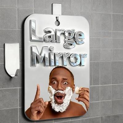Thicken Shower Mirror Fogless for Shaving,(Larger 11.16x8.23 Inch) Anti Fog Shaving Mirror Holder NO-Drilling, No Fog Free Waterproof,Larger Wall Mounted Bathroom Accessories Camping Hanging Men