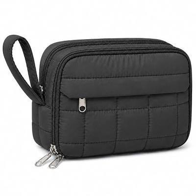 Puffer Quilted Pencil Pouch for Women, Large Capacity Organizer Bag with Multiple Compartments, Cute Aesthetic Pencil Case for Office, Travel & Daily Essentials (black)