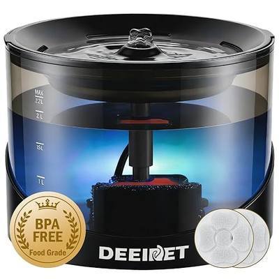 DEEIPET 2.2L/74oz Bubbling Cat Water Fountain, 360° Drinking Area, 24H Oxygen-Rich Flow, Replaceable Pump & BPA-Free ABS, LED Auto Shut-Off Pump, Ultra Quiet USB Adapter, for Cats & Small Dogs
