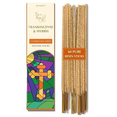 Frankincense and Myrrh Luxury Incense Sticks, Christian Gifts, Aromafume | 60 Sticks for Prayer, Meditation, Aromatherapy, Purification & Protection | Charcoal Free | Long Lasting, Spiritual Gifts