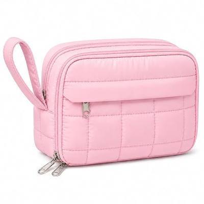 Puffer Quilted Pencil Pouch for Women, Large Capacity Organizer Bag with Multiple Compartments, Cute Aesthetic Pencil Case for Office, Travel & Daily Essentials(pink)