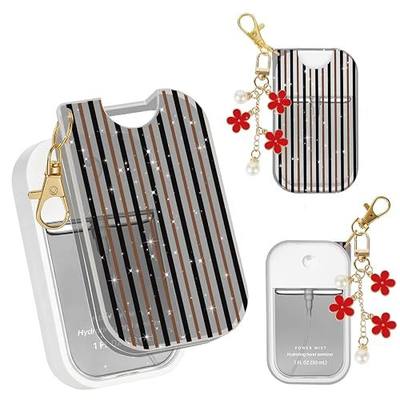 TPU Case for Touchland Hand Sanitizer Spray Mist 1 oz,Cute Striped Print Cover with Flower keychain (Black)