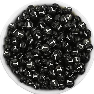 300Pcs Letter Beads 4X7mm Black Round Acrylic Alphabet Beads for Jewelry Making Letter T Beads for Bracelets Necklaces Key Chains