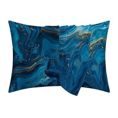 Satin Pillowcase Set of 1 Queen Size 20x30, Blue and Gold Marble Cooling Pillow Cover for Hair and Skin,Silky Smooth with Zip Closure,Similar Silk