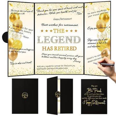 WNINK Black Gold Happy Retirement Guest Book, This Legend Has Retired Signature Memory Book for Men Women, Retirement Party Decorations, Farewell Gift for Coworker Friend Office Celebration