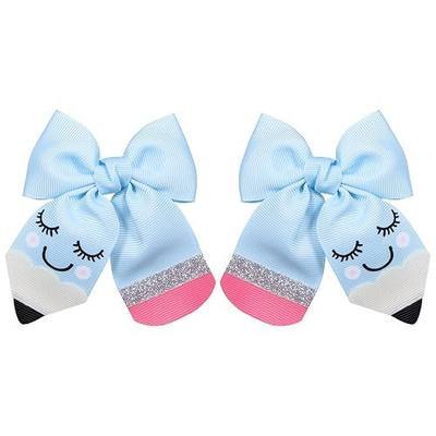 3" Blue Back to School Pencil Bow Alligator Clips for Teen Girls Student | Everyday Pigtail Bows,Easy to Clip in,Birthday Gift,Stylish for First Day of School Party Dress Decor Uniform Accessories