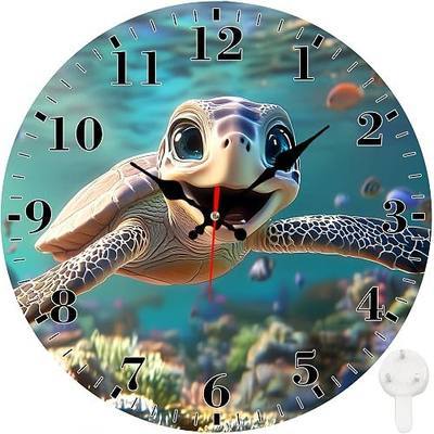 12" Silent Wall Clock, Round Wall Clock, Happy Swimming Turtle | Non-Ticking Silent, Battery Operated, Large Number, Easy to Read, Ideal Gift, Beautiful Decoration, Indoor & Outdoor Use