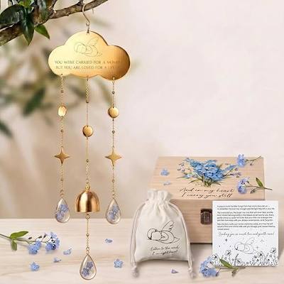 Miscarriage Gifts for Mothers - Angel Baby Memorial Wood Keepsake Box & Gold Wind Chime Set, Infant Loss Sympathy Care Package, Pregnancy Comfort Gift for Grieving Mom, Sister, Friend (Blue)