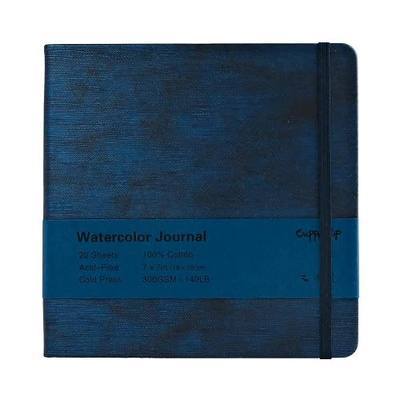 CuppaClip Leather Watercolor Journal, 300gsm/140lb 100% Cotton Cold Press Water Color Paper, 20 Sheets Acid-Free Watercolor Sketchbook Art Notebook for Painting, Drawing, Travel (Dark Blue, 7×7in)