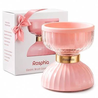 Rechargeable Makeup Brush Cleaner with Night Light, Electric Cosmetic Brush Cleaning Machine for Makeup Brushes, Pink Vanity Organizer Gift for Women