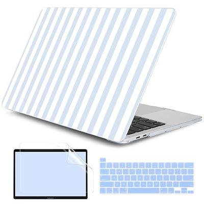 DONGKE Case for MacBook Pro 13 Inch (2026-2020 Models A2338 M2 M1/A2251/A2289), Blue & White Stripes Hard Shell Case with Keyboard Protector, Compatible with Retina Display and Touch Bar