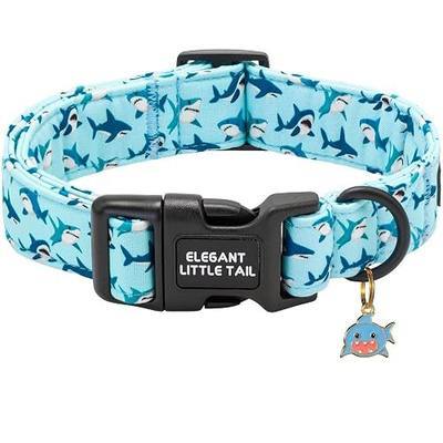 Blue Shark Print Dog Collar, Summer Pet Collar Large | Ocean Sea Theme, Adjustable Pet Collar for Small Medium Large Boy Dogs, Quick Release Buckle, Ideal for Beach Summer Vacation