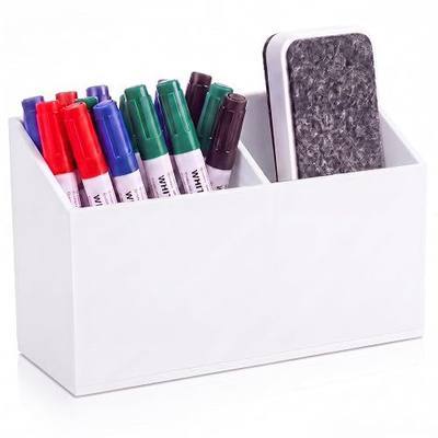 White Acrylic Pen Holder Upgraded Strong Magnetic for Whiteboard | 2 Compartments Higher Load Magnetic Dry Erase Marker Holder Organizer for Magnet Fridge Whiteboard Pen, Eraser, Home, Office