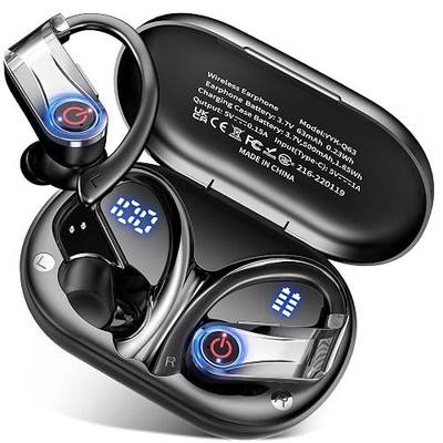Bluetooth 6.1 Headphones True Wireless Earbuds 120hrs Playtime Wireless Charging Case, Digital Display Sports Ear Buds with Earhook Hi-Res Audio Clear Calls Earphones IPX7 Waterproof for Running Gym