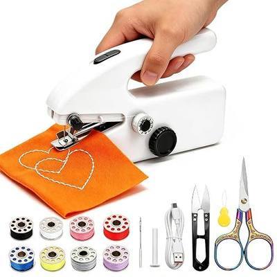Hand Held Sewing Machine for Adults & Beginners, with a 15 PCS Basic Sewing Kit, Portable Mini Hand Sewing Machine, Dual Power (AC/DC) for Quick Repairs, DIY Projects on Clothes, Jeans, Home & Travel