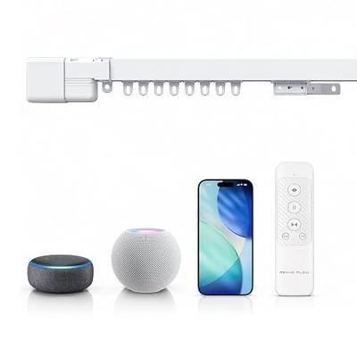 REZE FLOW M1 Pro Motorized Curtain Track, No-Cut Adjustable Smart Curtain Rail with Remote, Matter over Wi-Fi, Works with Apple Home, Alexa & Google Home, Ceiling/Wall Mount, 66"-114"