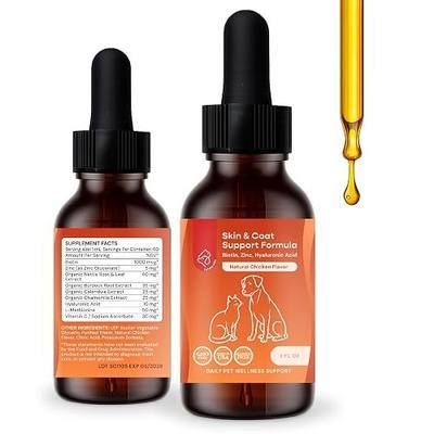 Skin & Coat Support for Dogs & Cats – Liquid Pet Supplement with Biotin, Zinc & Hyaluronic Acid – Daily Pet Supplement – Natural Chicken Flavor – 2 fl oz