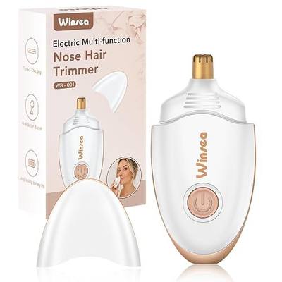 Winsea Ear and Nose Hair Trimmer for Women, Gold-Plated Blade Nose Trimmer, 6000 RPM Rechargeable Travel Trimmer, Type-C Waterproof Nasal Hair Cutter, Portable Grooming Tool, White