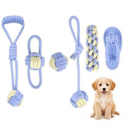 Dog Rope Toys for Puppies and Small Dogs, 6 Pack Cotton Rope Chew and Tug Toys for Teething Puppies, Tossing and Indoor Play (Blue)