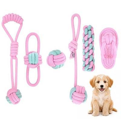 Dog Rope Toys for Puppies and Small Dogs, 6 Pack Cotton Rope Chew and Tug Toys for Teething Puppies, Tossing and Indoor Play (Pink)