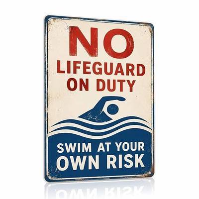 Pool Sign No Lifeguard on Duty Swim at Your Own Risk Pool Wall Art | Vintage Pool Safety Sign • Rustic Swimming Pool Decor • Ideal for Pool Deck, Fence or Pool Area • 8x12 Inch