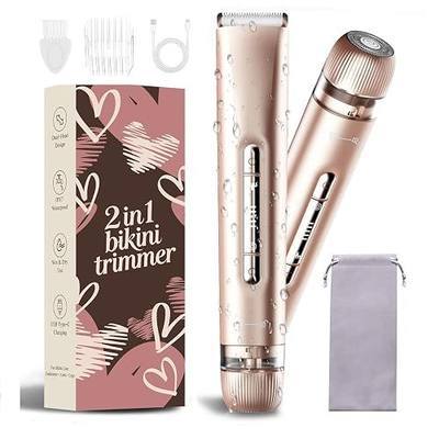 Bikini Trimmer for Women IPX7 Waterproof Dual-Head Body Razor,Pink Rose | Dual-head design for face & body, IPX7 waterproof for wet/dry use, hypoallergenic blades, rechargeable with long-lasting
