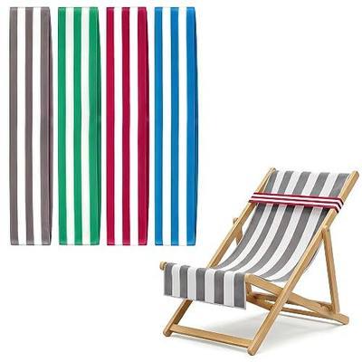 Beach Towel Bands for Cruise Chairs, 4-Pack Windproof Elastic Straps | Heat and salt resistant/ stretches to 35 in/ compact chair bands/ alternative to towel clips for beach chairs, cruises, pools