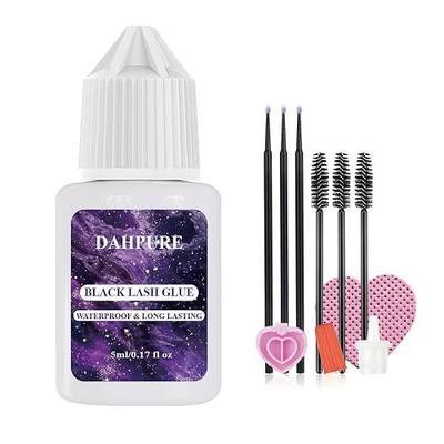 Waterproof Lash Cluster Glue for DIY Home Use Lash Extension Glue Strong Hold 2-3 Weeks for Professional No Irritation (Black, 5ml)