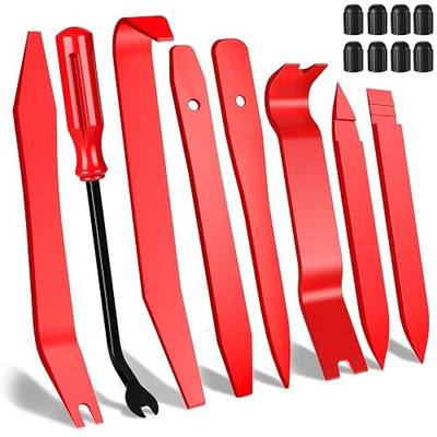 16 Pcs Auto Trim Removal Tool Kit with Non-Scratch Plastic Pry Tool Fastener Remover and Tire Caps Valve, Interior Door Panel Clip Removal Set for Vehicle Dash,Red