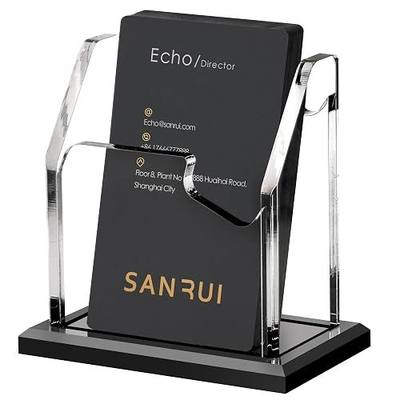 SANRUI Vertical Black Business Card Holder for Desk, Acrylic Business Name Cards Display Stand, Clear 1 Slot Desktop Organizer, 60 Card Capacity