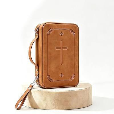 Bible Cover, Bible Case, Bible Bag Cover Case for Women with Handle, Zipper Pocket, Fits Standard and Large Size Bible, Christian Gift for Women Men Lady Girls(Brown)