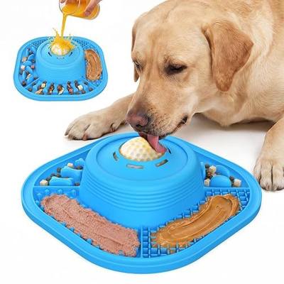 Dog Lick Mat & Lick Bowl with Suction Cups, 10.2" × 10.2", Thick Bite-Resistant Silicone, Slow Feeder Dog Bowl with Rolling Ball, Helps Relieve Anxiety & Reduce Boredom, Ideal for Grooming & Feeding