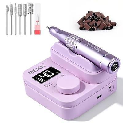 MEKK 40000RPM Professional Electric Nail Drill with Magnetic Handpiece Holder, Rechargeable Electric Nail File with LCD Display, 7PCS Bits & 51PCS Sanding Bands for Acrylic Gel Nails, Home & Salon