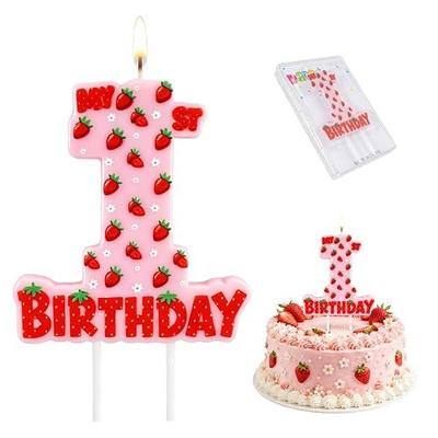 Strawberry Number 1 Candle, 3.54×3.25" Berry 1st Birthday Cake Topper Candle for Baby Shower Anniversary Decorations