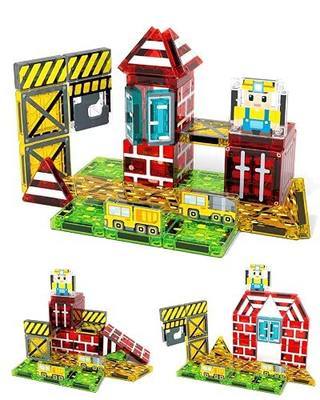 Aywewii 42pcs Magnetic Tiles Travel Toys for Kids - Construction Editon 2 | Portable Metal Case, UV-printed Patterns, STEM Learning Toys, Boy Birthday Gift Ages 3-8, Back to School Gifts for Students