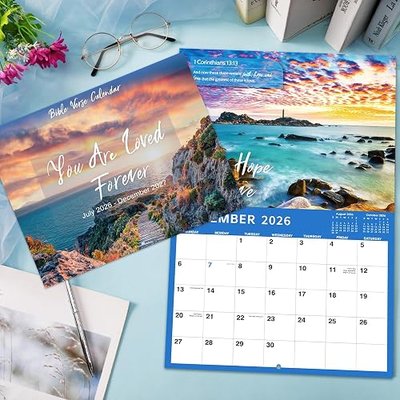 Wall Calendar 2026-2027 - 2026-2027 Bible Verse Calendar, 18 Monthly Wall Calendars, Jul. 2026 - Dec. 2027, 11" x 8.5", Wall Calendar 2026-2027 with Unruled Blocks and Thick Glossy Paper, Bible Quotes