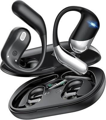 Ultra Open Ear Earbuds, Bone Conduction Headphones with Soft Earhook, Over the Ear Bluetooth Headphones 6.1 with Digital Display,60H Playtime,IP55 Waterproof, Comfort for Cycling,Running,Workout