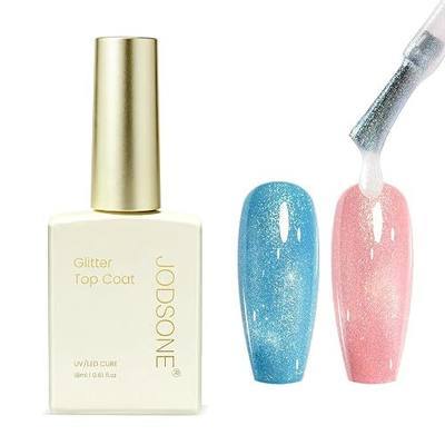 JODSONE Glitter Gel Top Coat, No Wipe Top Coat with Silver Reflective Shimmer Effect, 18ML Soak Off UV LED Gel Polish for Nail Art DIY Salon