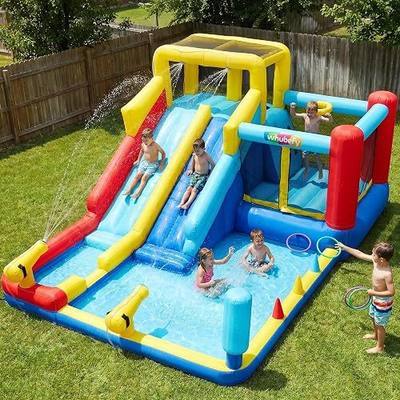 Whubefy 14FT Inflatable Bounce House Double Lane Water Slide Park for Kids | 2x Fast Deflation, 550w Blower. Wet/Dry, Indoor/Outdoor/Backyard. Deep & Shallow Pools, Climbing, Basketball, Ring Toss Game