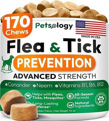 Flea and Tick Prevention for Dogs Pills - 170 Soft Chewables - Natural Dog Flea & Tick Control - Oral Defense Treatment for Dogs Supplement - Vet Formulated Chews - All Breeds & Ages - Made in USA