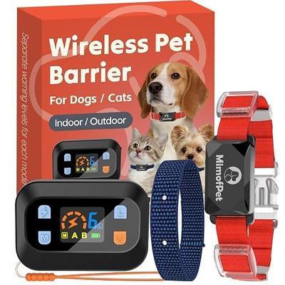MIMOFPET Wireless Pet Barrier for Cats Dogs - Outdoor Indoor Pet Barrier with Adjustable Safe Static Intensity,Adjustable Range up to 8.2 ft,Waterproof Rechargeable Color Display Barrier System-Black