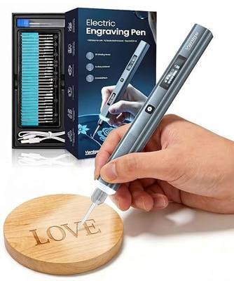Vanlgs Engraving Pen for Metal, Wood, Glass, Plastic, Cordless DIY Etching Tool with LED Light, 5 Variable Speed, Rechargeable 31Bits Craft Kit Gifts for Teens Adults Beginners (Charcoal Gray)